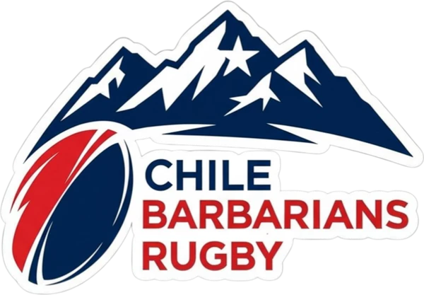 Escudo de Chile Barbarians Rugby: tres cumbres nevadas sobre un balón de rugby
